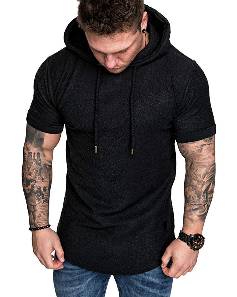 Lexiart Mens Fashion Hoodies Sport Pullover Solid Color Shirt Workout Lightweight Tops Black - Image 3